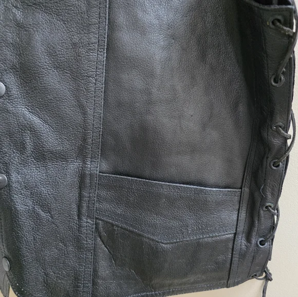 Black Leather Biker Vest Sz 48 - Picture 2 of 11